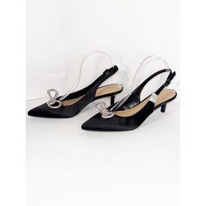 BCBGeneration Donna Pump Slingback Kitten Heel Rhinestone Bow Black Formal Sz 8
